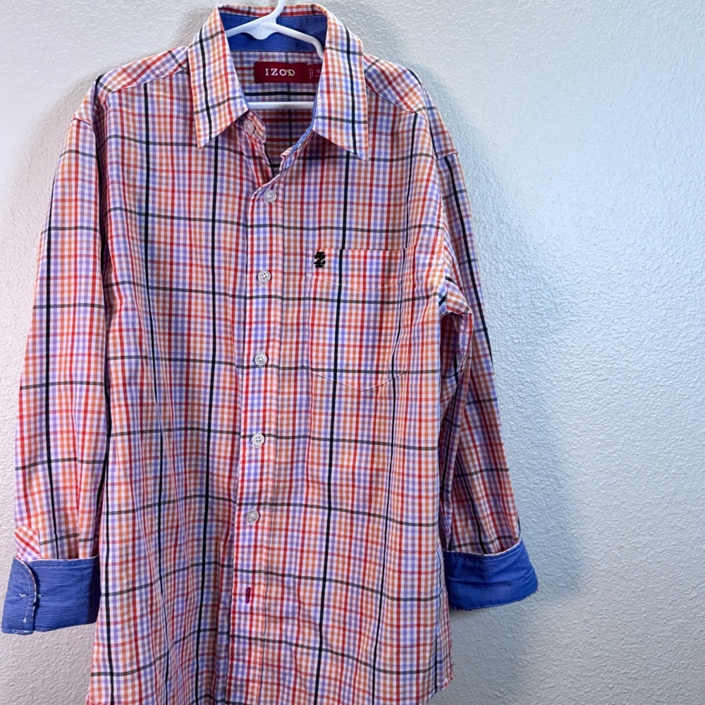Izod Kids Plaid Button Down Shirt - Red and Blue